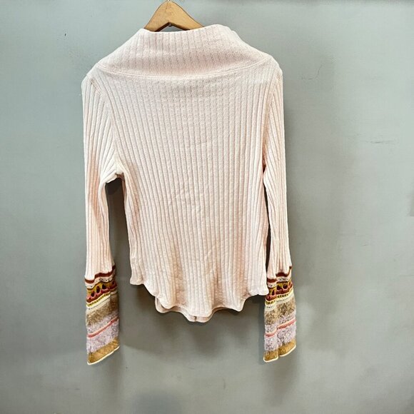 Free People LG Ribbed Knit Long Sleeve Sweater With Mixed‎ Media Cuff - Picture 4 of 6